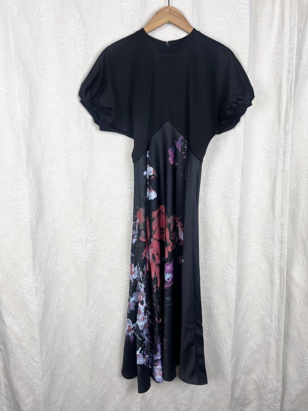 Ted Baker London Drewee Mixed Media Midi Dress empire waist puff sleeve satin XS - Picture 2 of 11